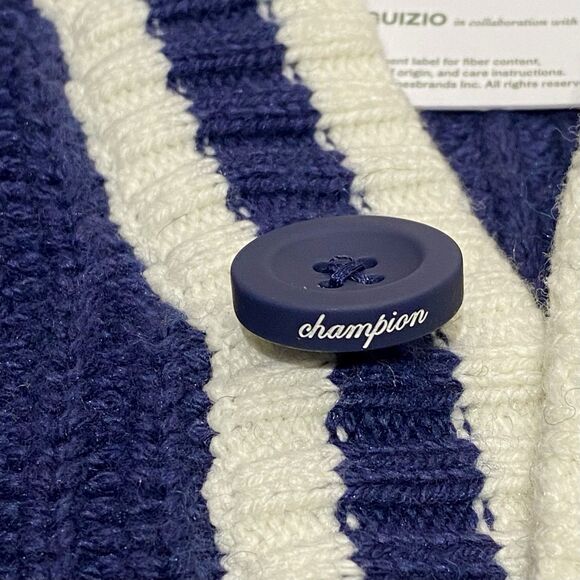 GUIZIO X CHAMPION Cardigan Sweater Women’s Medium Blue Varsity Academia Relaxed - Picture 8 of 13